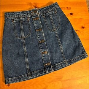 Topshop MOTO Dark Blue High-Rise Button mini skirt